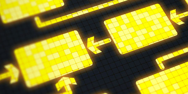Abstract image of yellow boxes and arrows